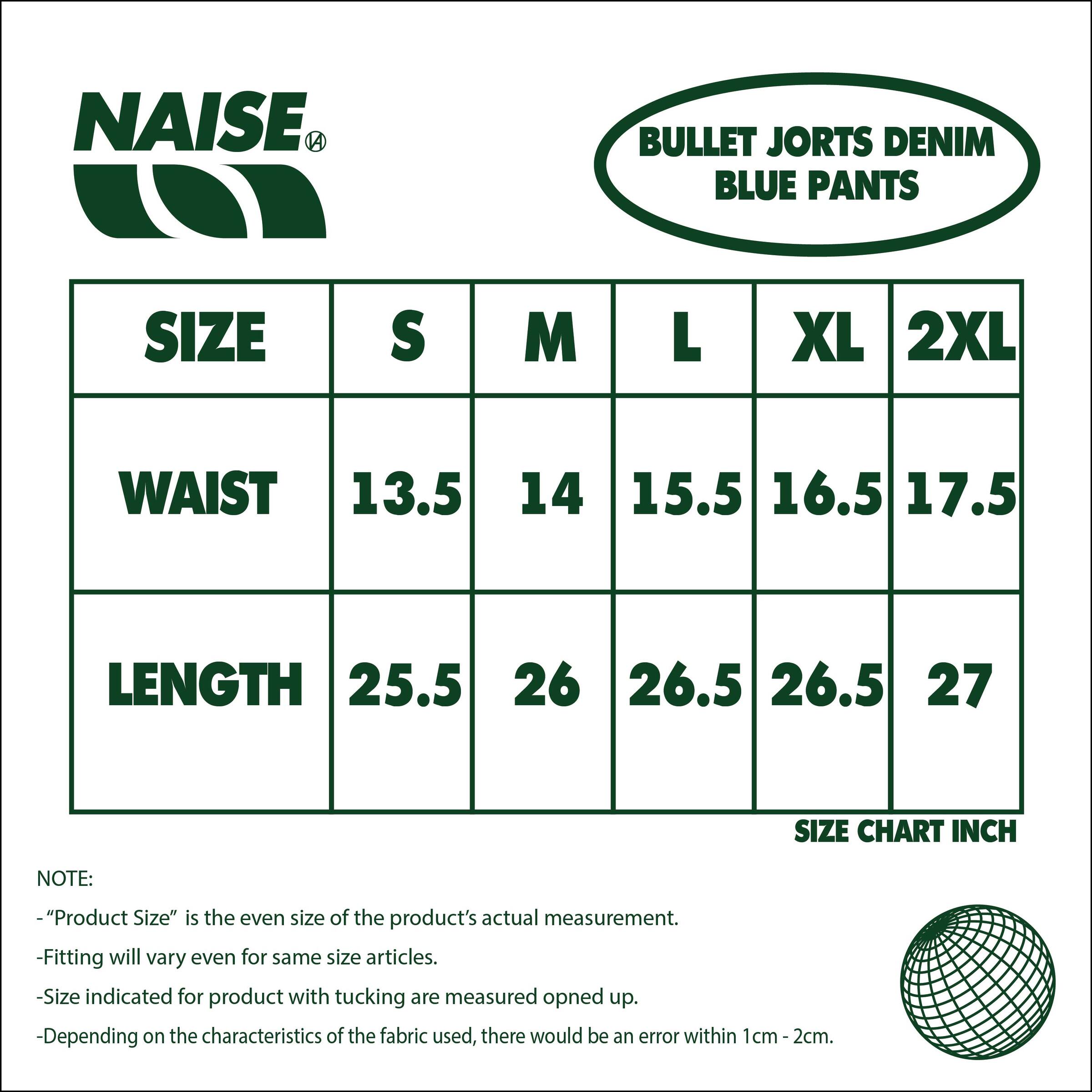 BULLET JORTS DENIM BLUE PANT SIZE CHART 2025