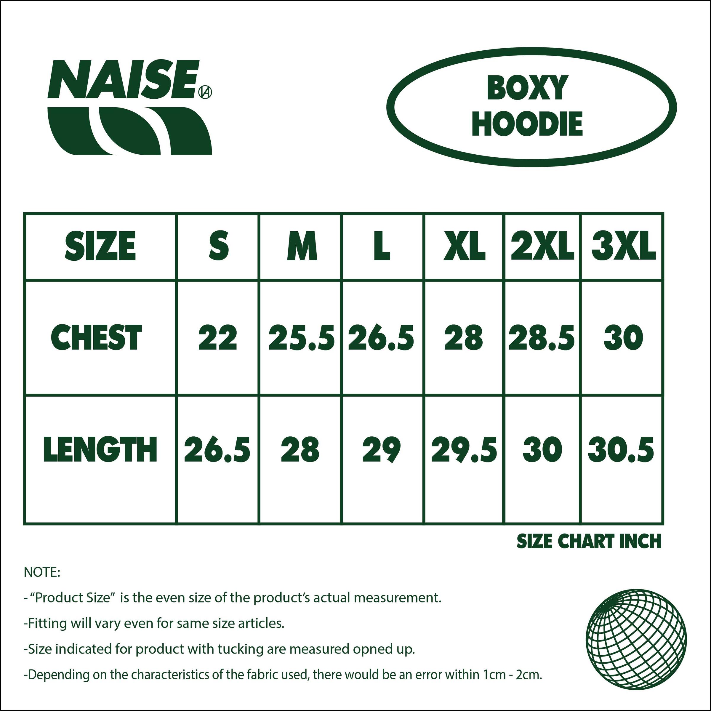 BOXY HOODIE SIZE CHART 2025