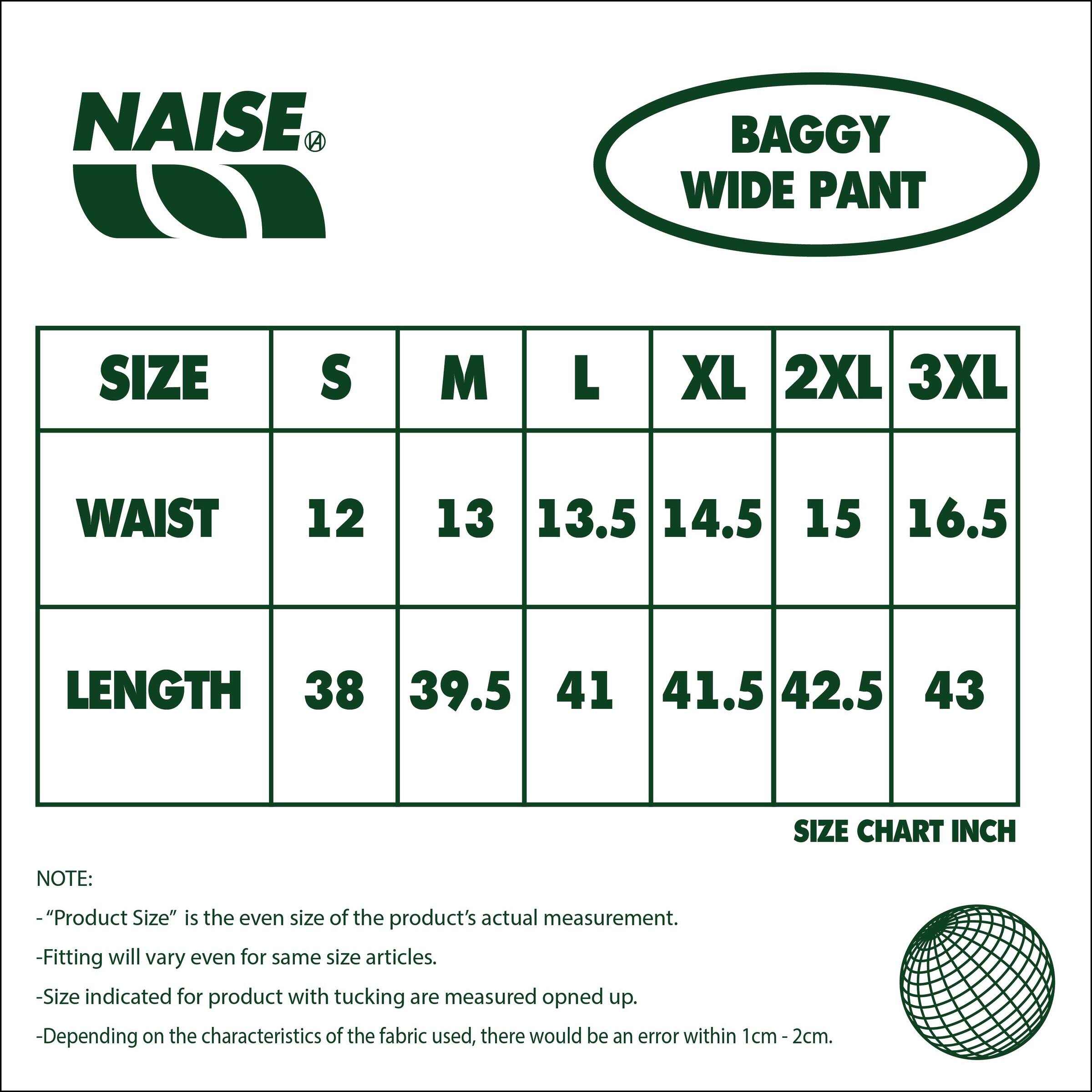 BAGGY WIDE PANT SIZE CHART 2025
