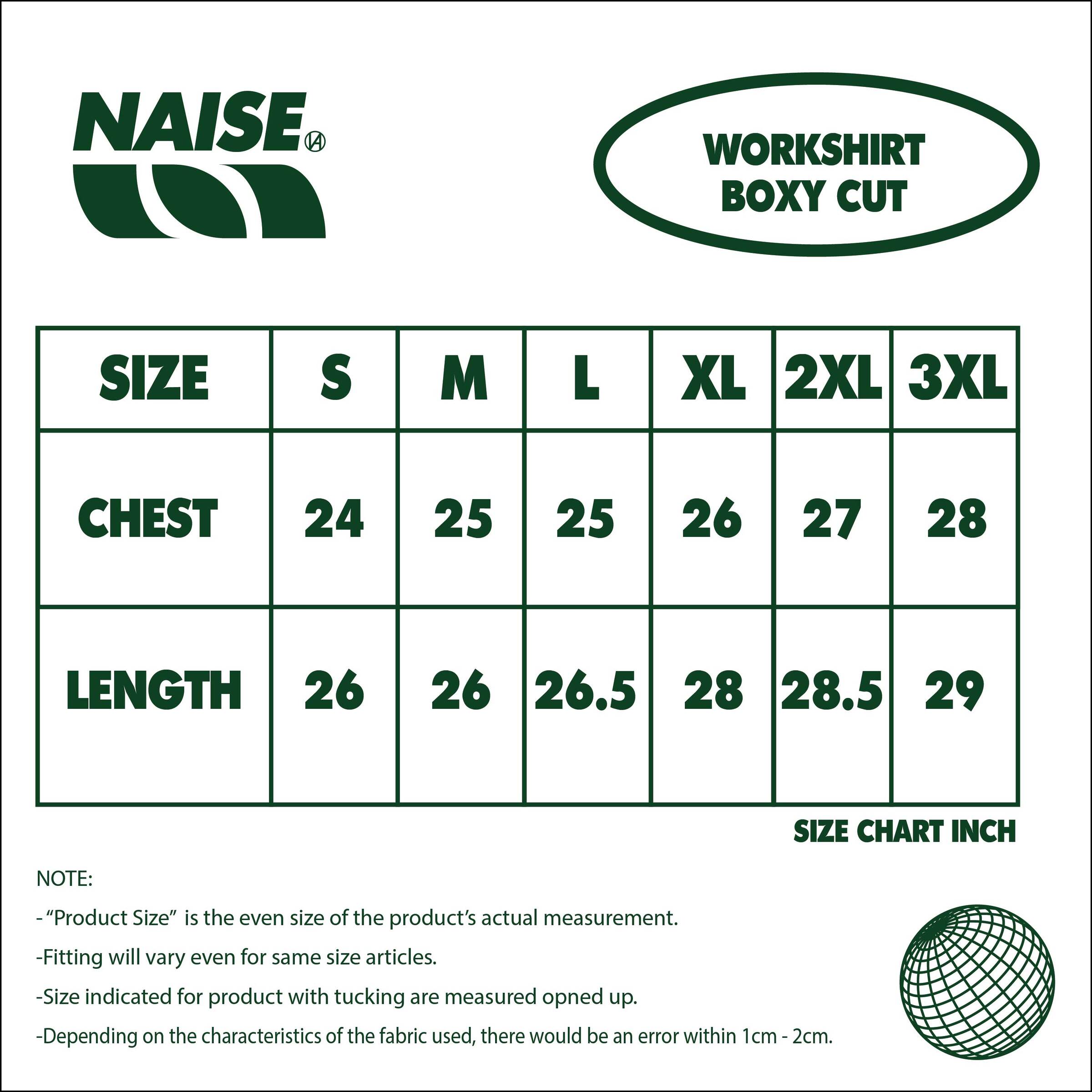 WORKSHIRT BOXY CUT SIZE CHART 2025