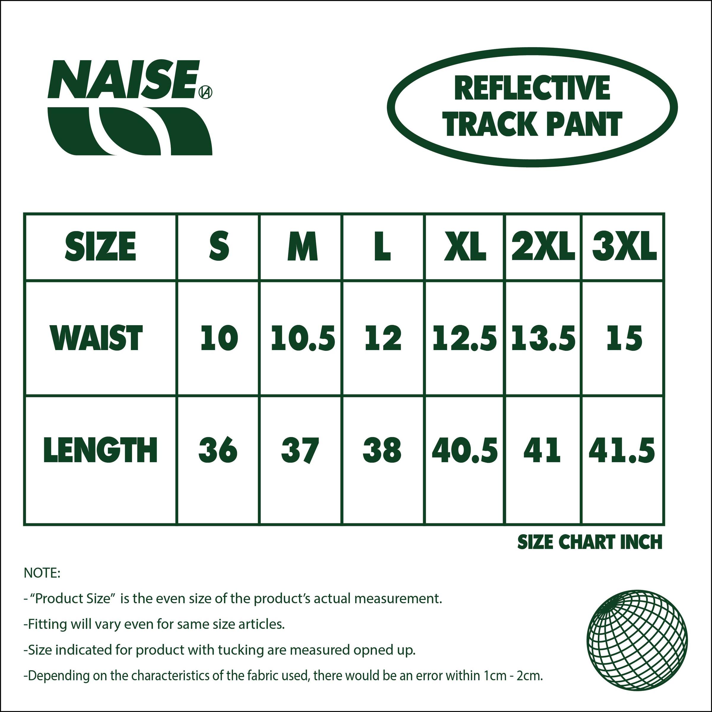 REFLECTIVE TRACK PANT SIZE CHART 2025