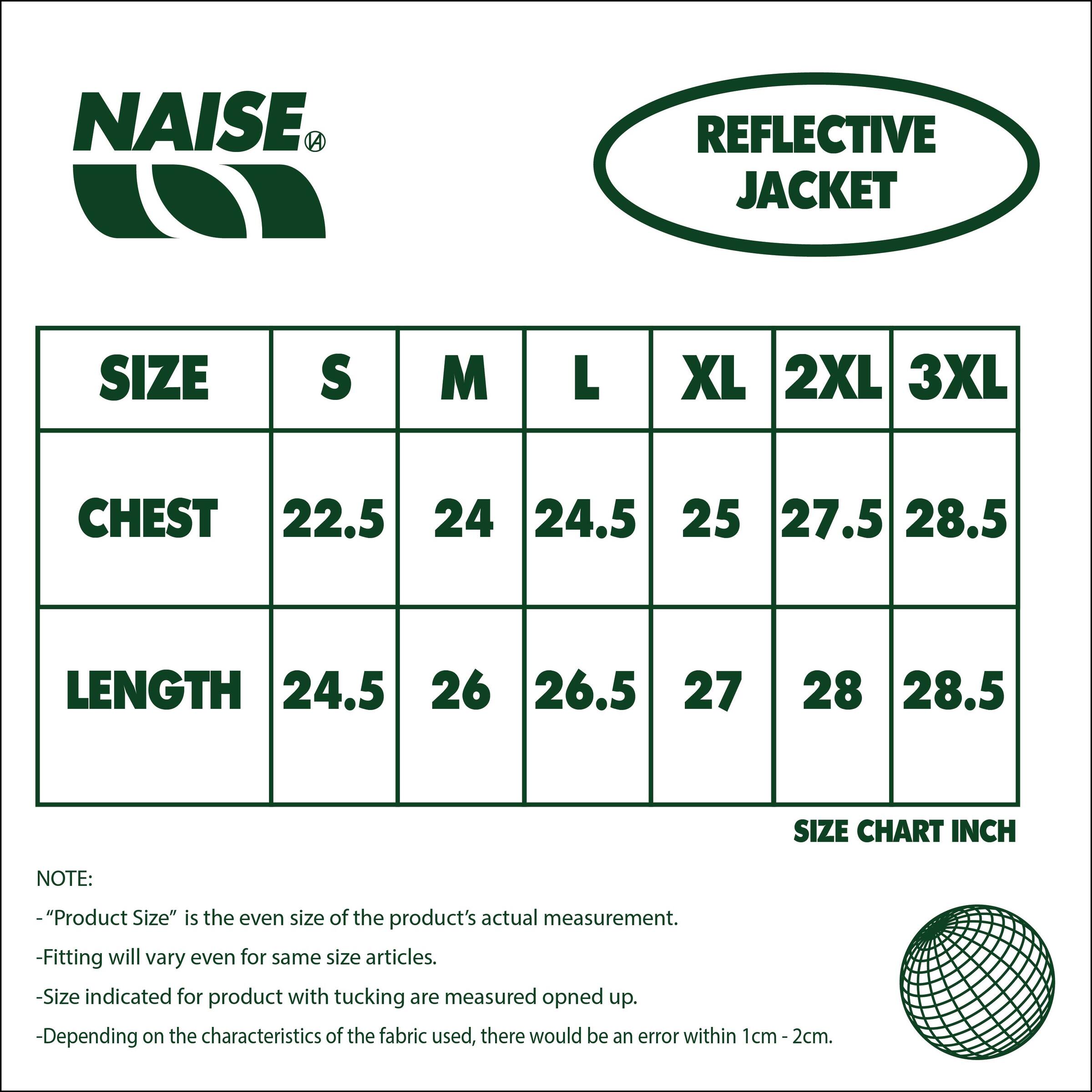 REFLECTIVE JACKET SIZE CHART 2025