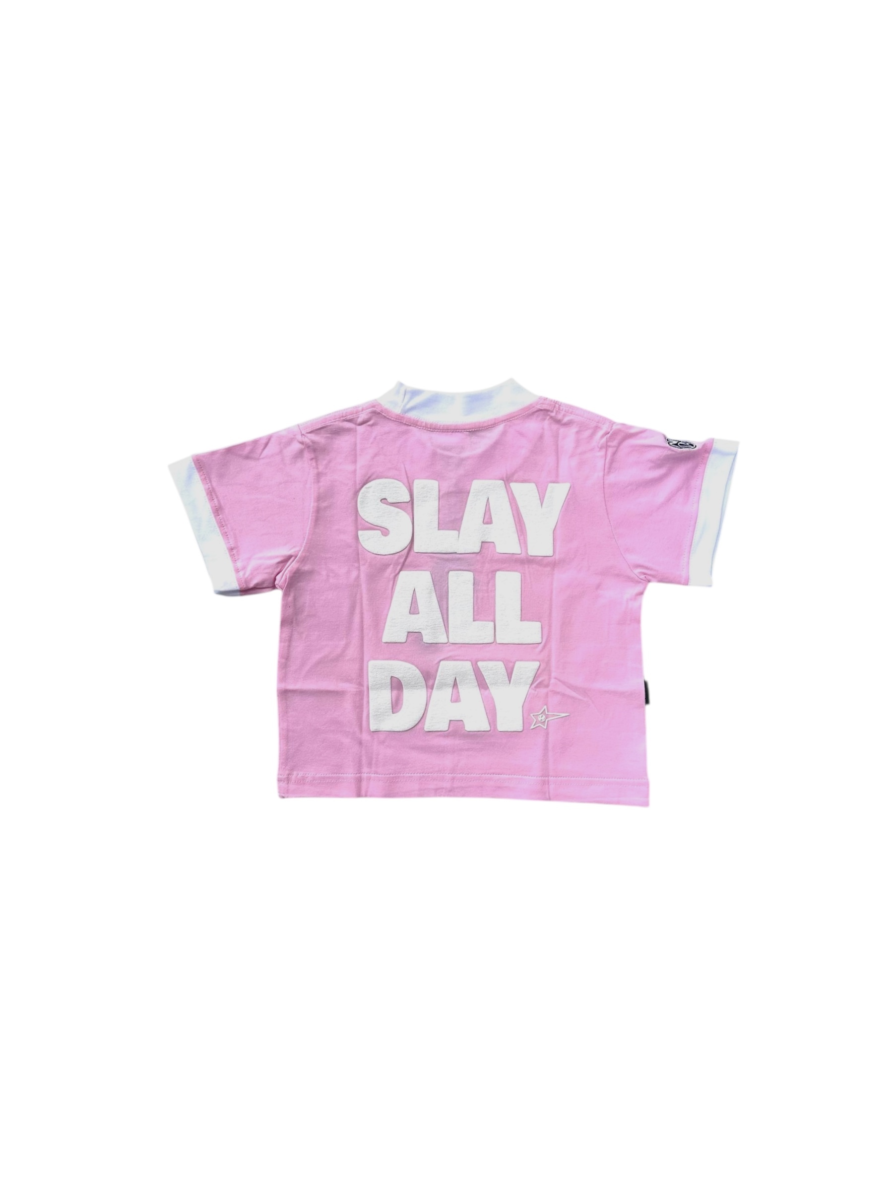 SLAY ALL DAY RINGER TEE PINK 2