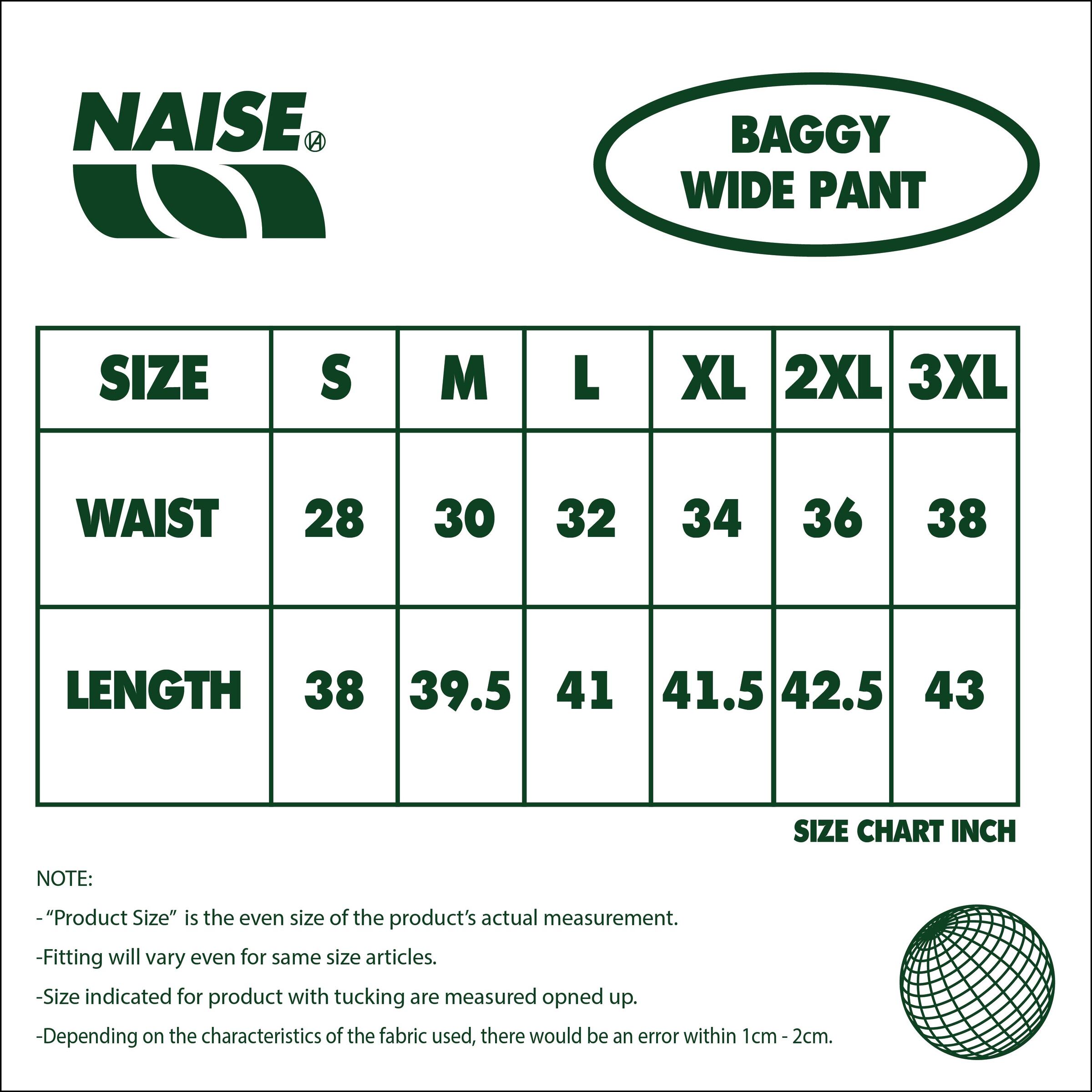 BAGGY WIDE PANT SIZE CHART 2025