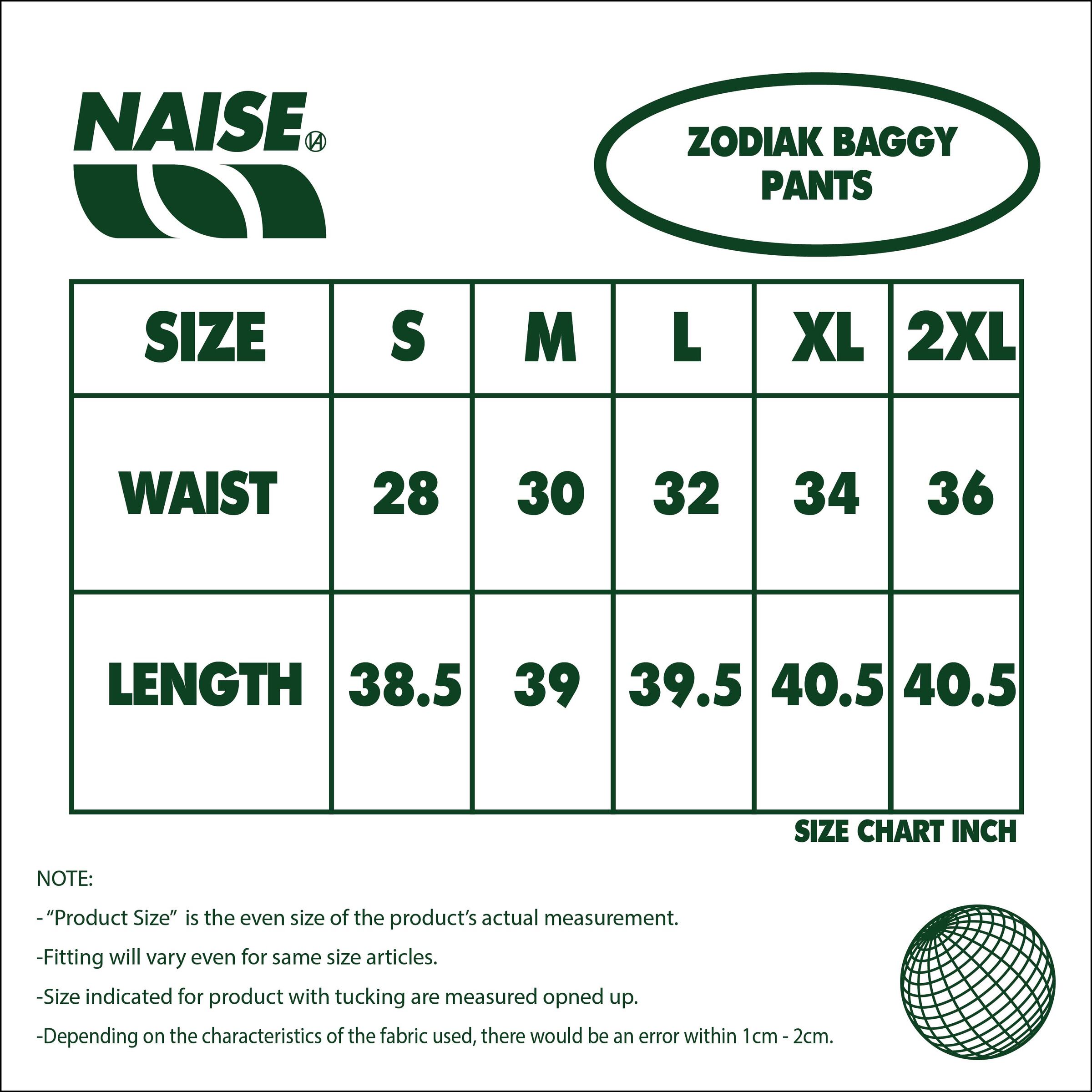 ZODIAK BAGGY PANTS SIZE CHART 2025