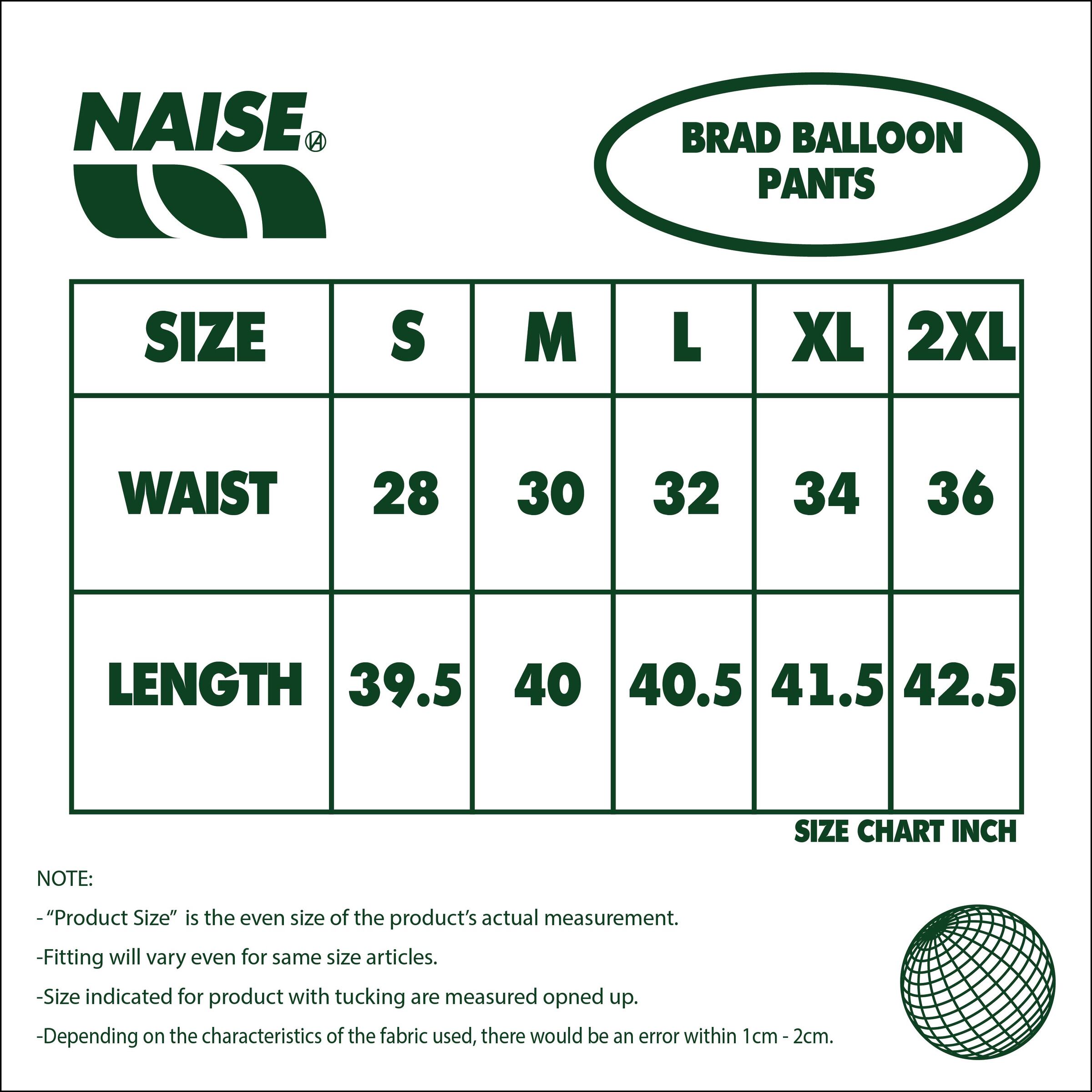 BALLOON PANTS SIZE CHART 2025