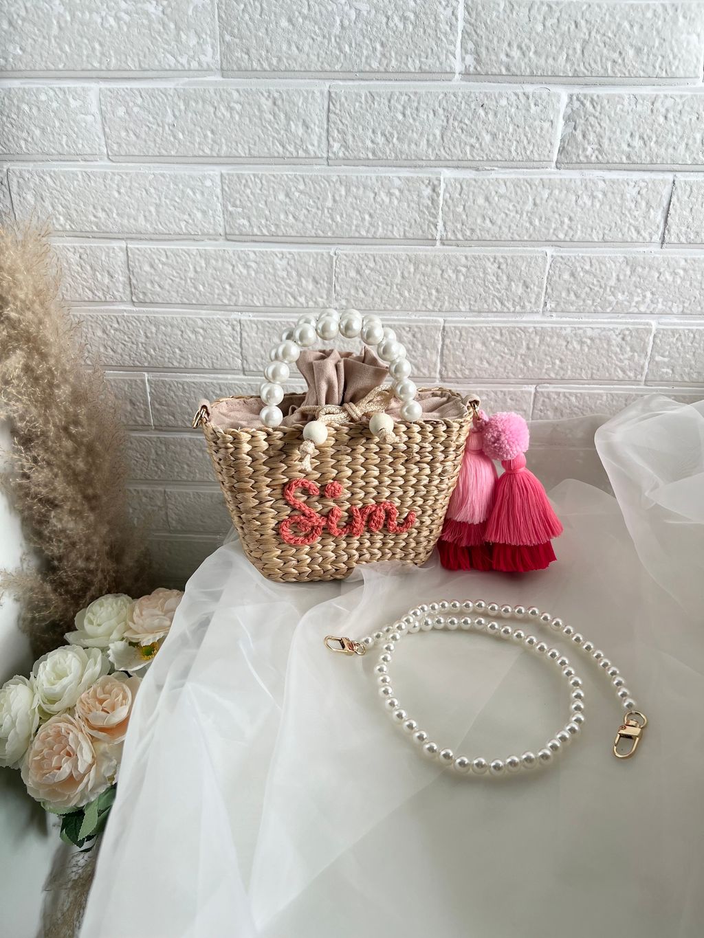 Wholesale WADORN 1Pc Plastic Imitation Pearl Beaded Bag Handles