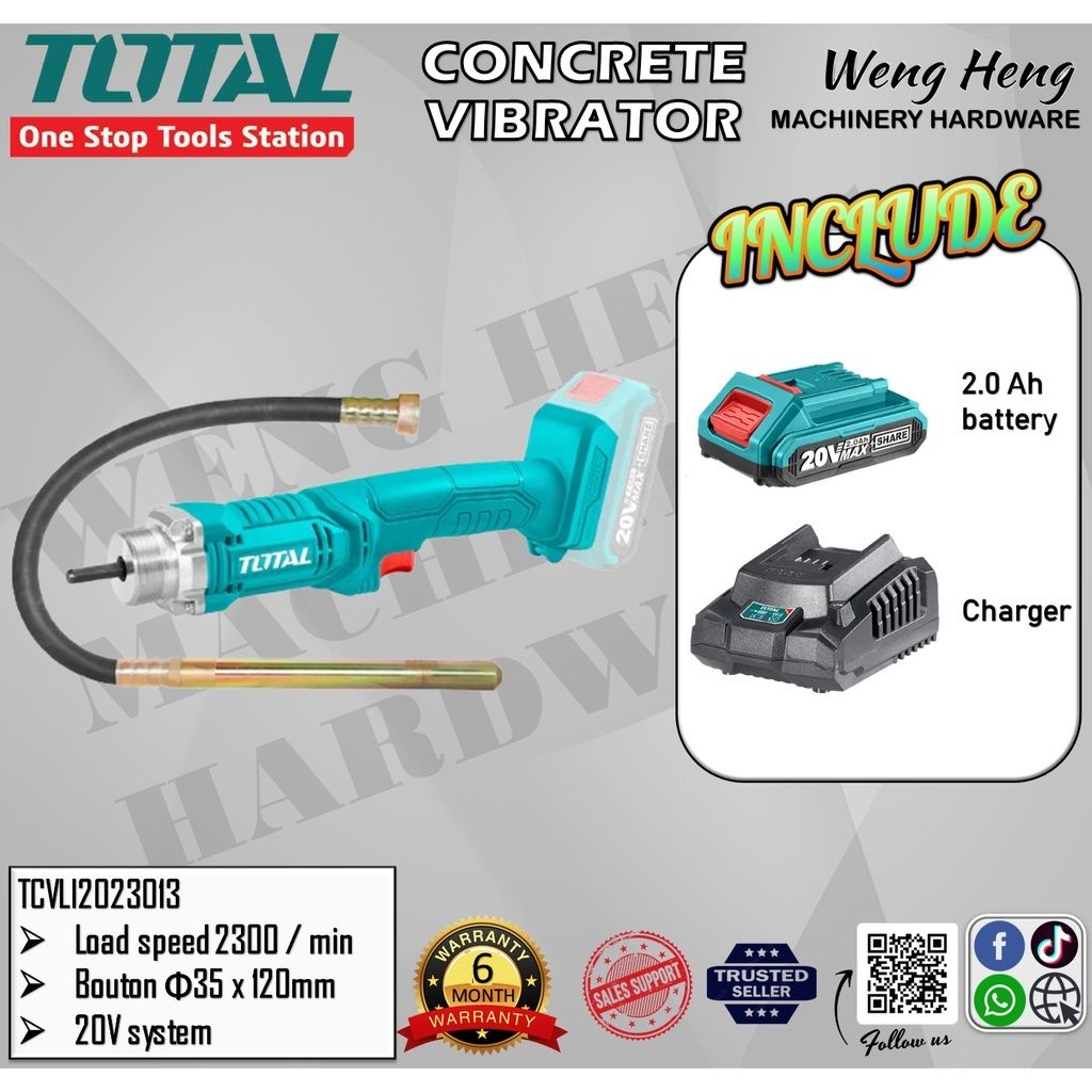 Total Li-ion 20V Cordless Concrete Vibrator - Model TCVLI2023013 – WENG ...