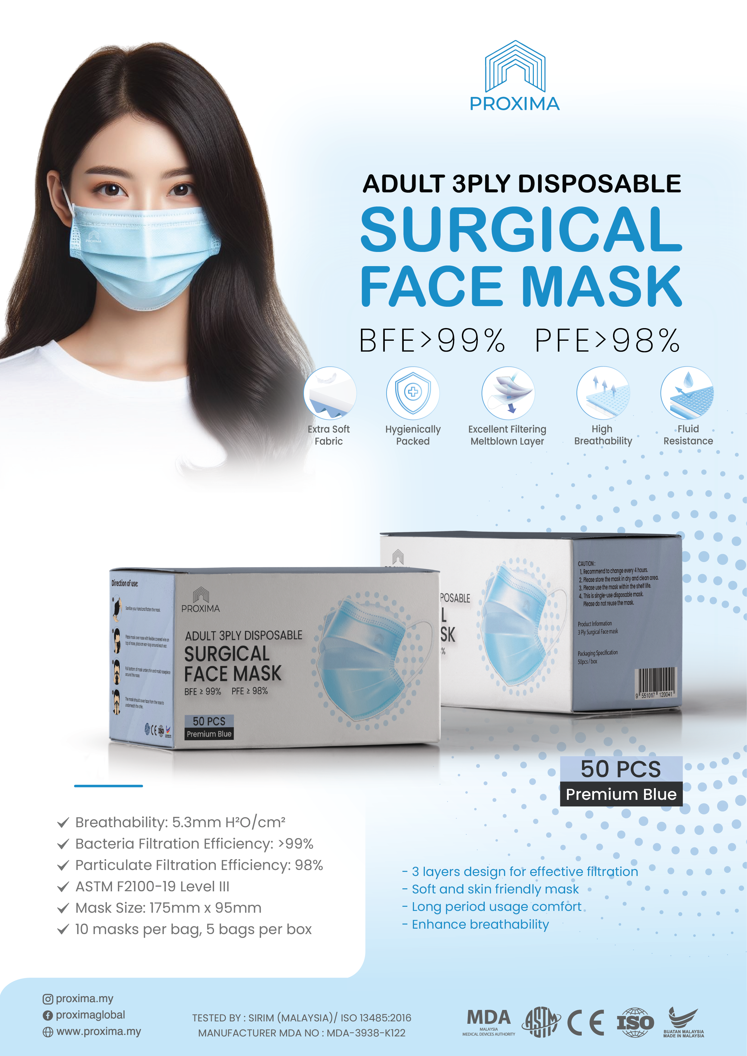 Proxima 3ply Face Mask Broucher (Blue)