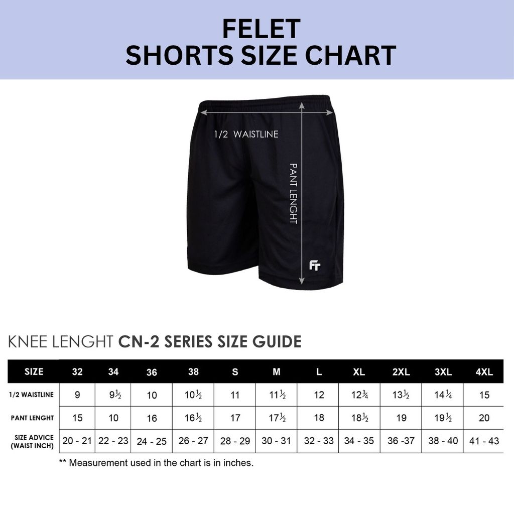 Felet Shorts Size Chart
