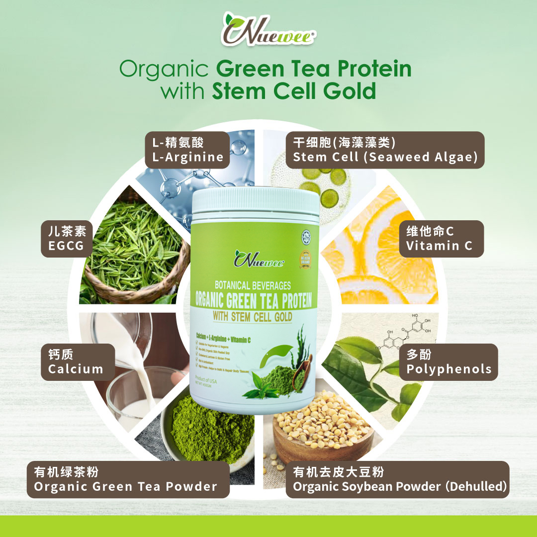 Nuewee-Organic-Green-Tea-Protein-with-Stem-Cell-Gold-450g-Benefits