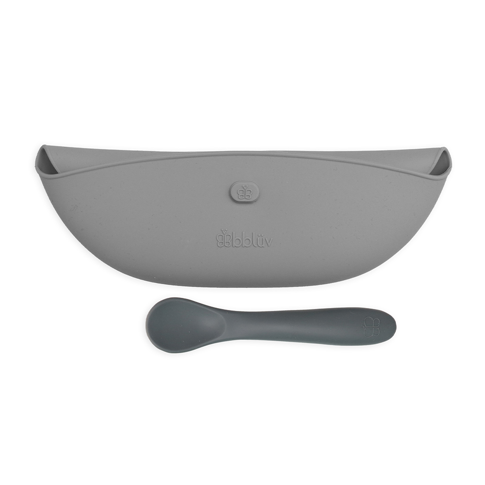 B0181 - POKET - White Background - Grey Folded bib - Spoon 