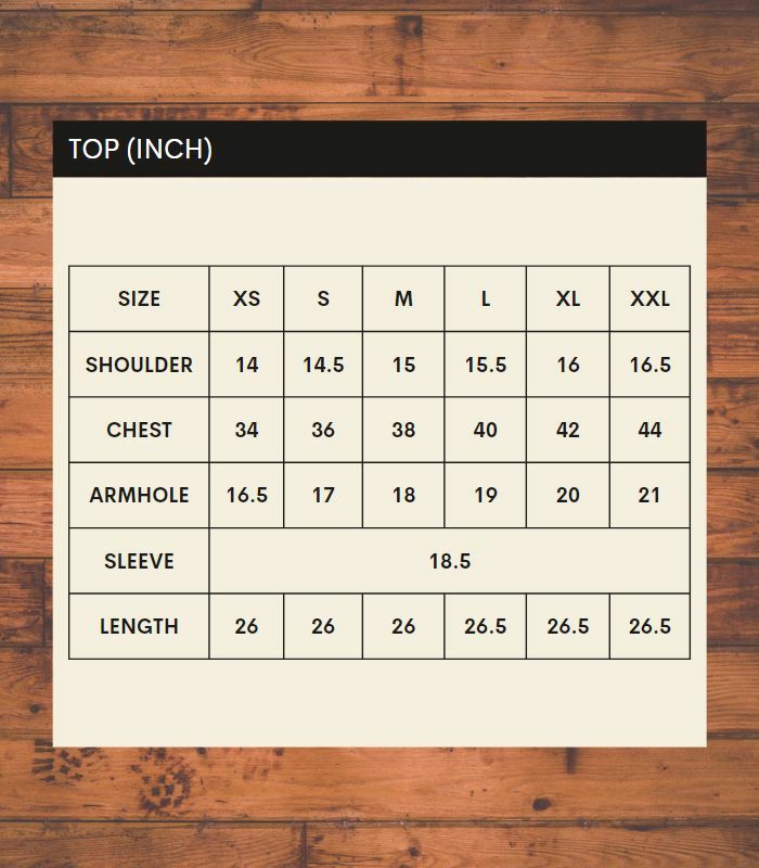 KED 001 - 004 Size Chart (TOP)