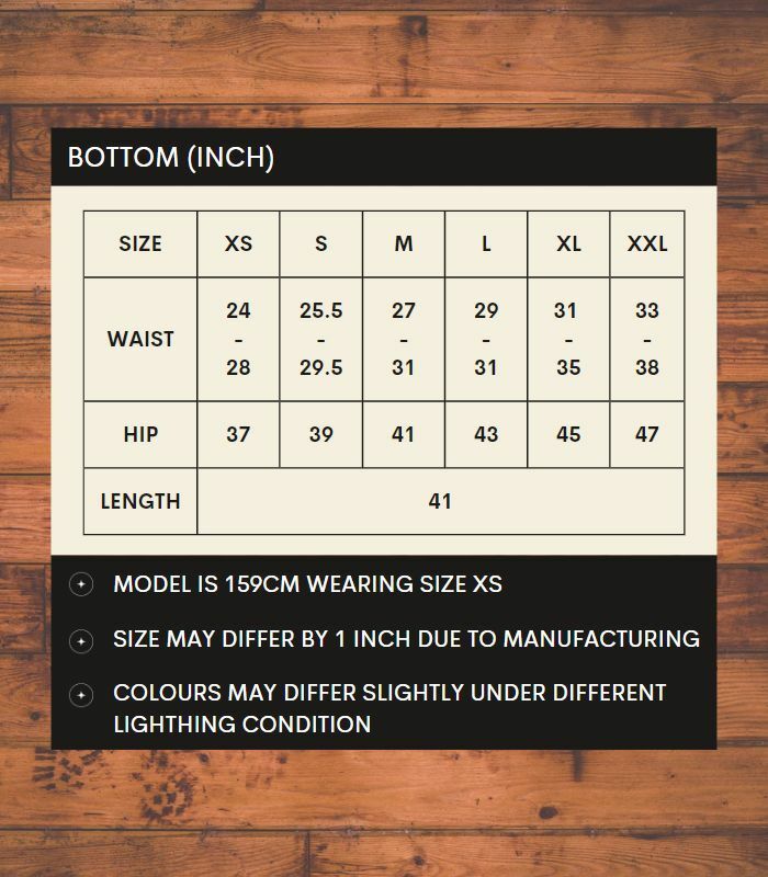 KED 001 - 004 Size Chart (BOTTOM)