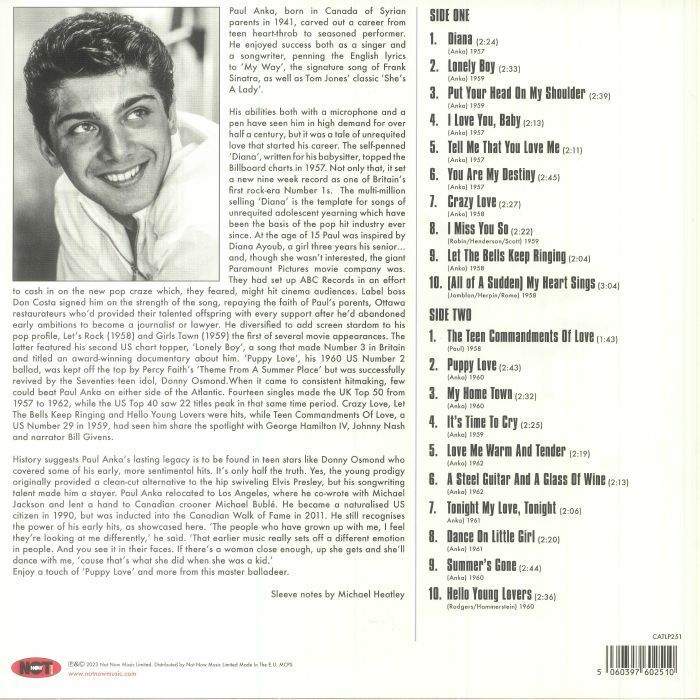 Paul Anka - Diana: The Very Best Of Paul Anka（黑膠唱片 LP） 內頁 1