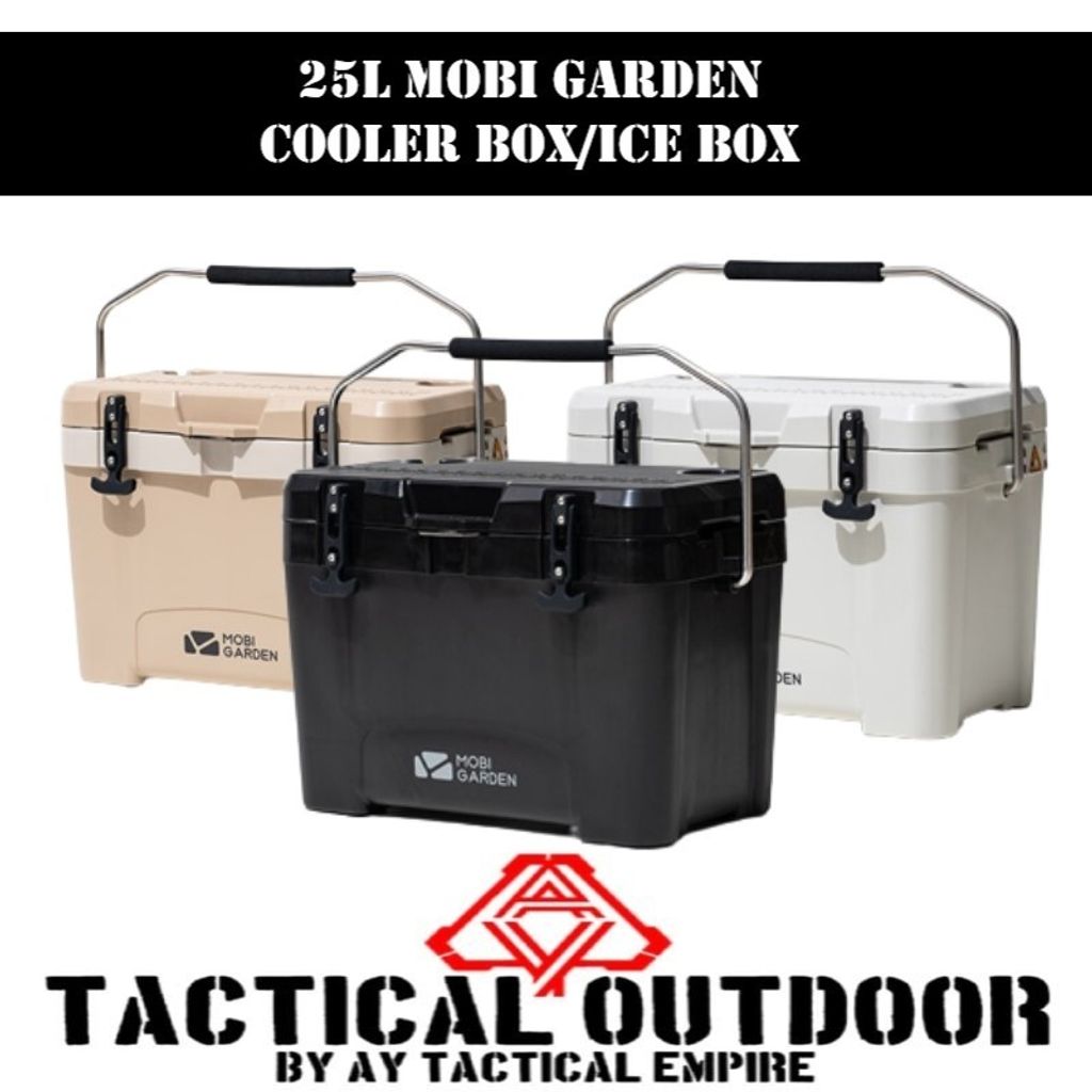 Mobi Garden Cooler Box Ice Box Black/White/Khaki [25L] 72 Hours Tong