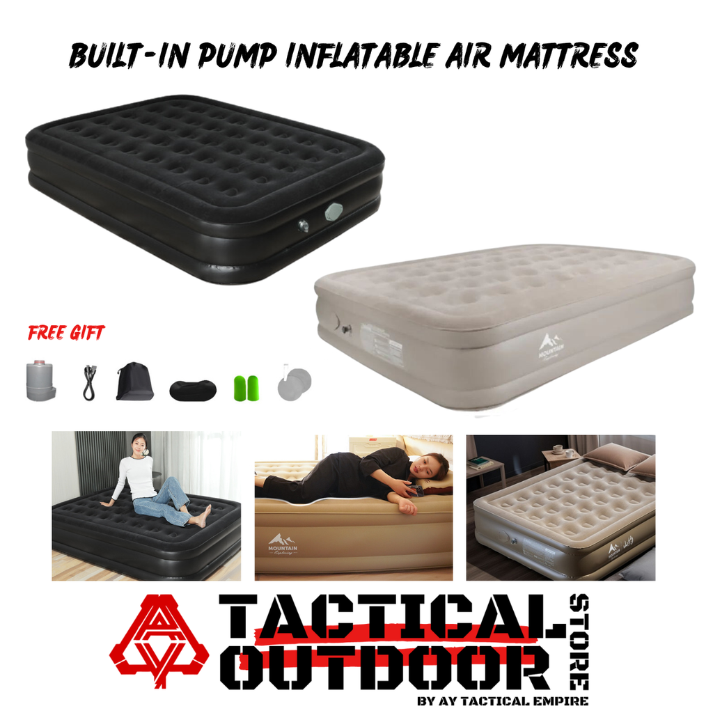 MOUNTAIN INFLATABLE AIR MATTRESS WITH BUILT IN PUMP – AY TACTICAL EMPIRE