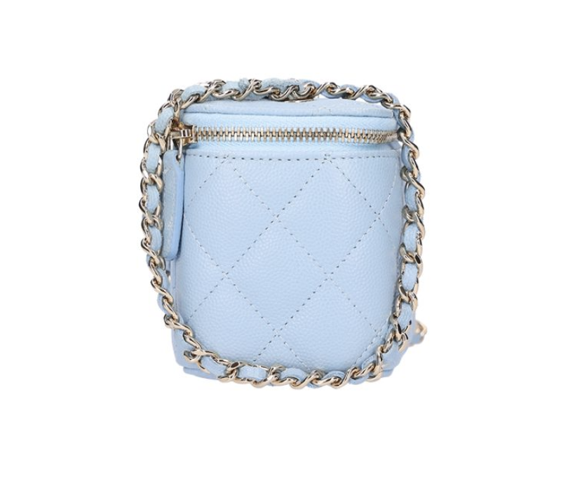 CHANEL 香奈兒 Vanity 化妝包 荔枝紋小牛皮 淺藍色 & 金色 AP1340_1