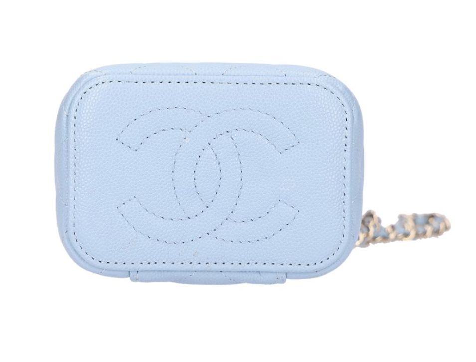 CHANEL 香奈兒 Vanity 化妝包 荔枝紋小牛皮 淺藍色 & 金色 AP1340_4