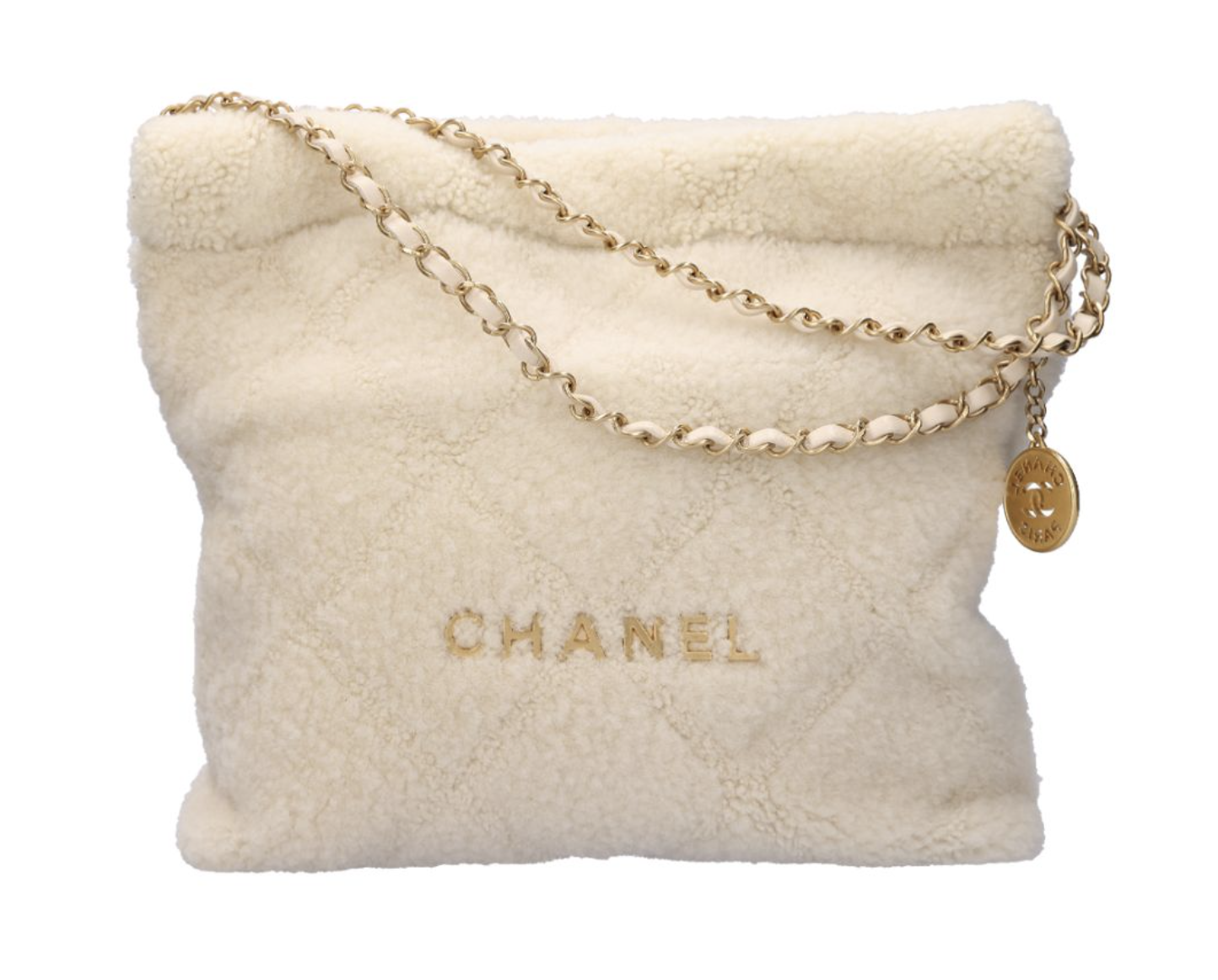 CHANEL 香奈兒 米色 剪羊毛 22 Bag 小號 AS32600
