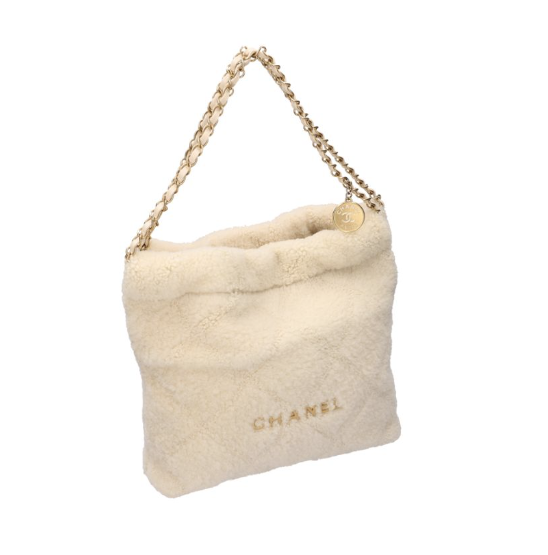 CHANEL 香奈兒 米色 剪羊毛 22 Bag 小號 AS32605