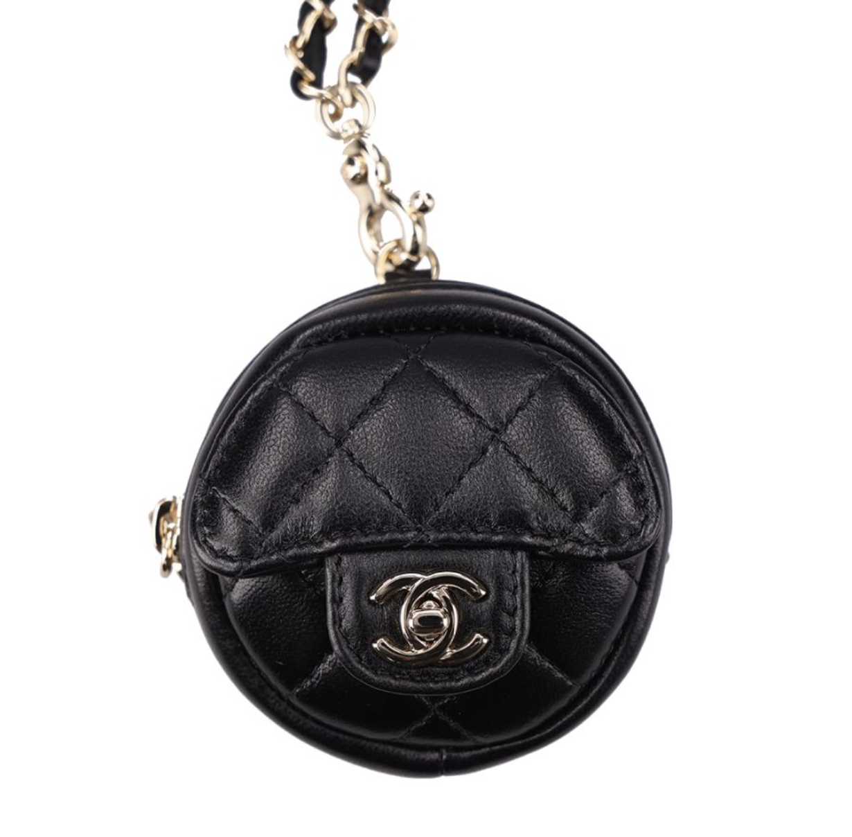 (加購品)CHANEL 香奈兒 黑色小羊皮圓餅零錢包 0