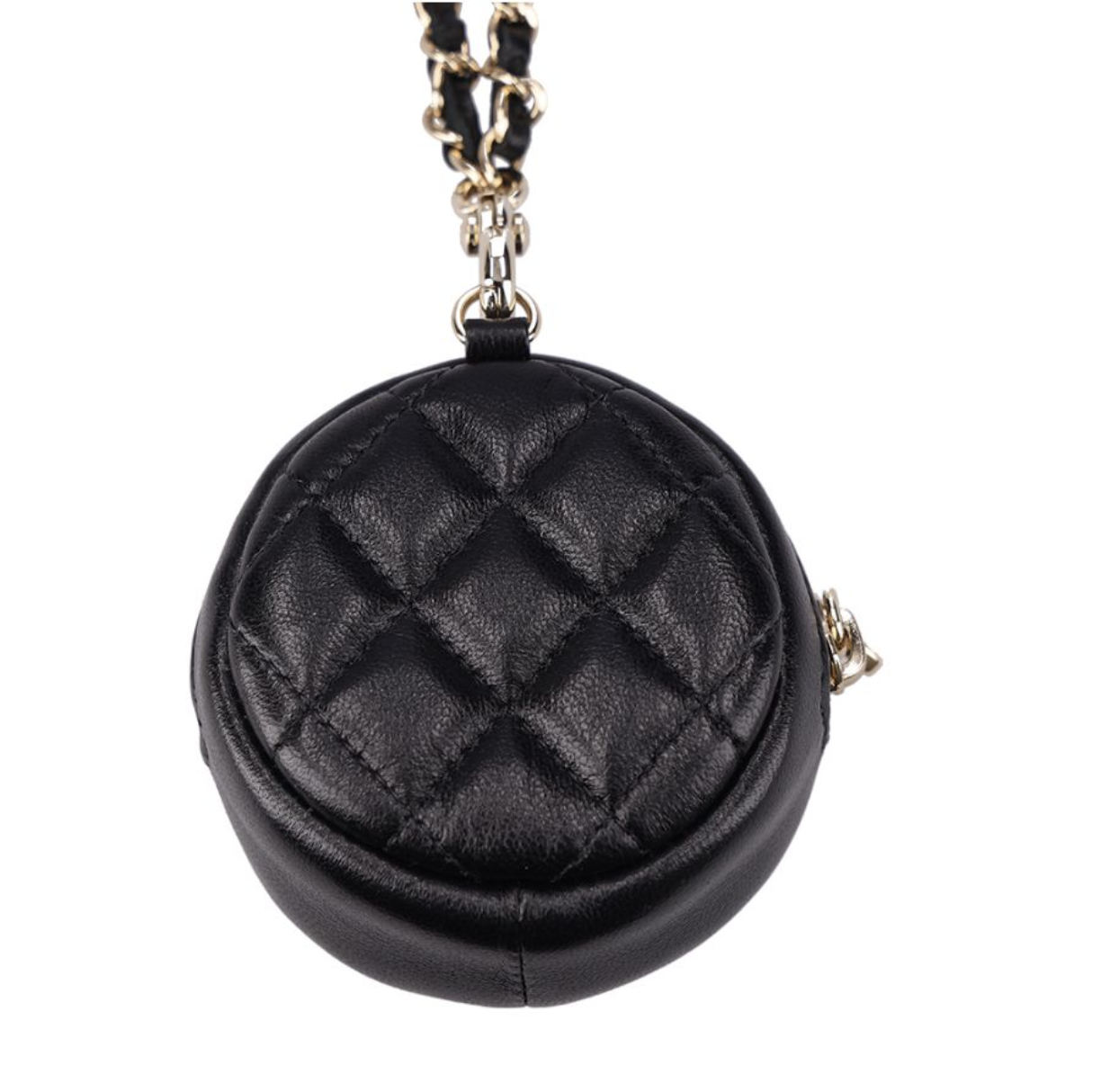 (加購品)CHANEL 香奈兒 黑色小羊皮圓餅零錢包 1
