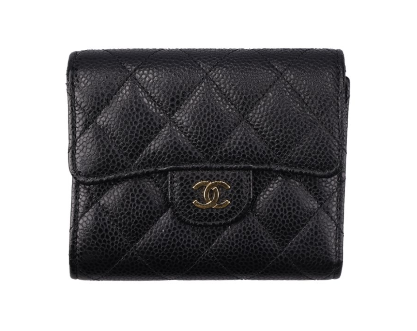 （加購品）CHANEL 香奈兒 荔枝紋牛皮短夾 黑金 AP02310