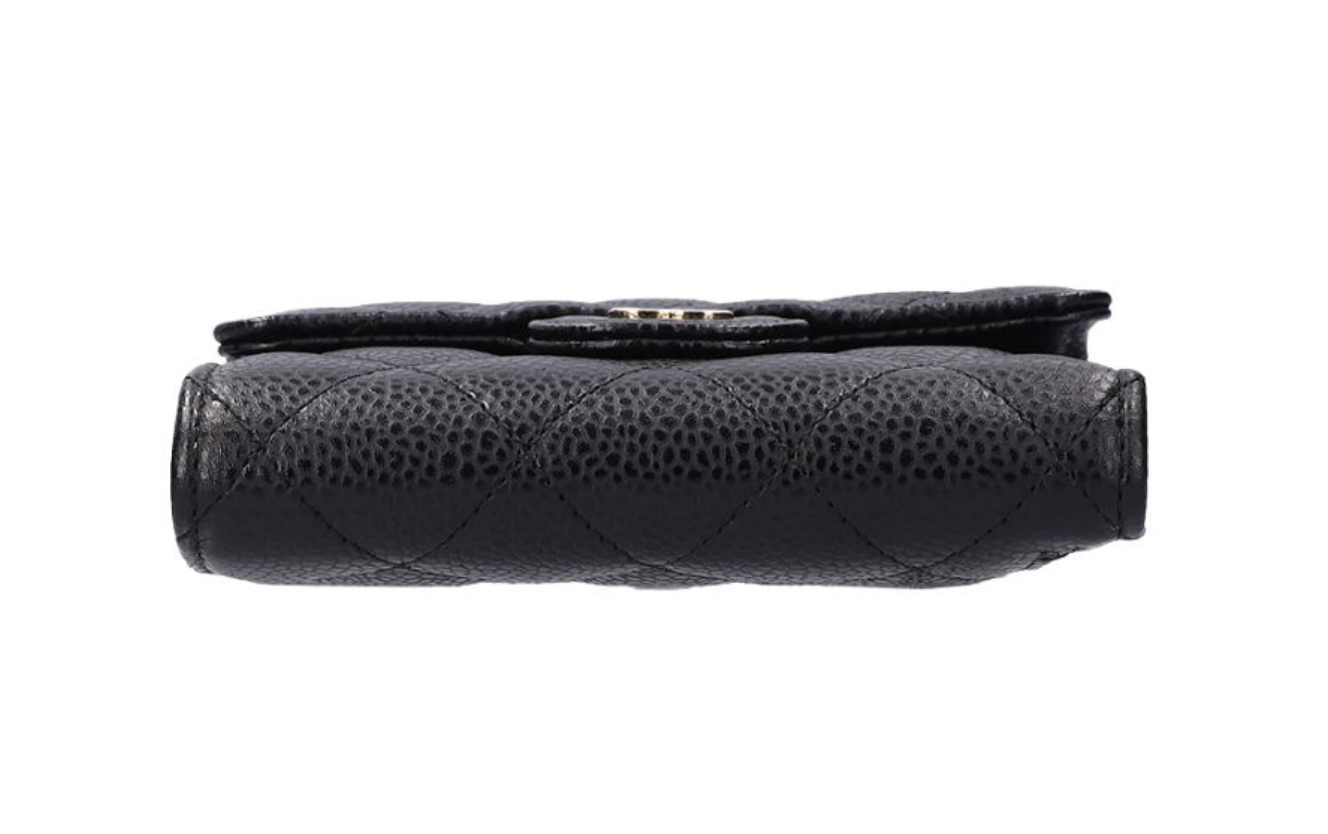 （加購品）CHANEL 香奈兒 荔枝紋牛皮短夾 黑金 AP02313