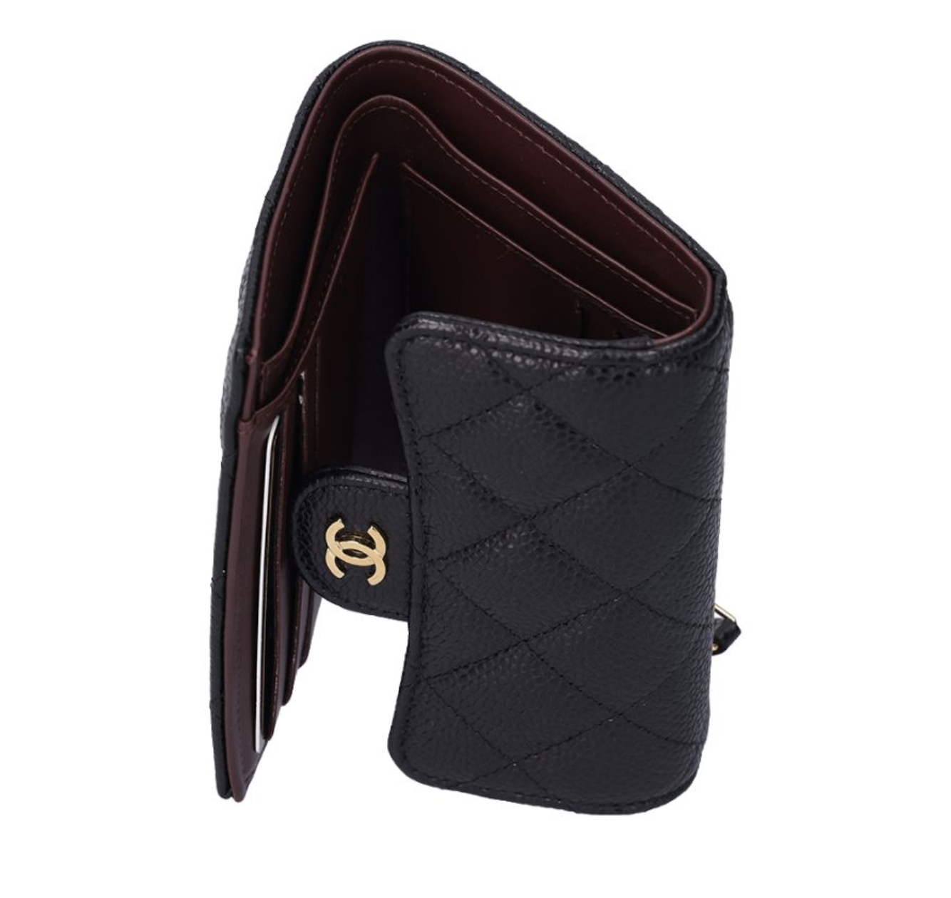 （加購品）CHANEL 香奈兒 荔枝紋牛皮短夾 黑金 AP02316