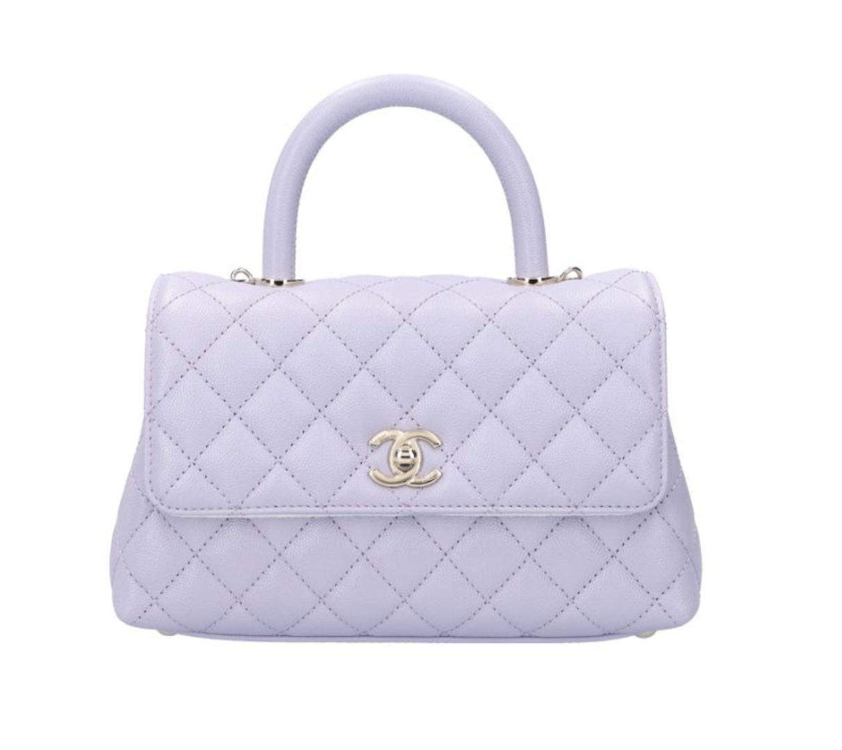 CHANEL 香奈兒 Coco Handle 小號 手提口蓋包 荔枝紋牛皮 淺紫金 A929900