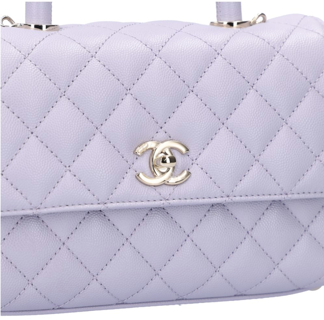 CHANEL 香奈兒 Coco Handle 小號 手提口蓋包 荔枝紋牛皮 淺紫金 A929905