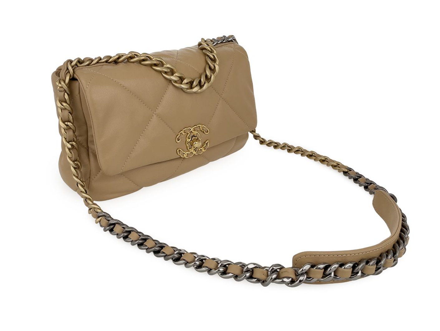CHANEL 香奈兒 19 Bag 小號 亮面小羊皮 淺駝色 金扣5