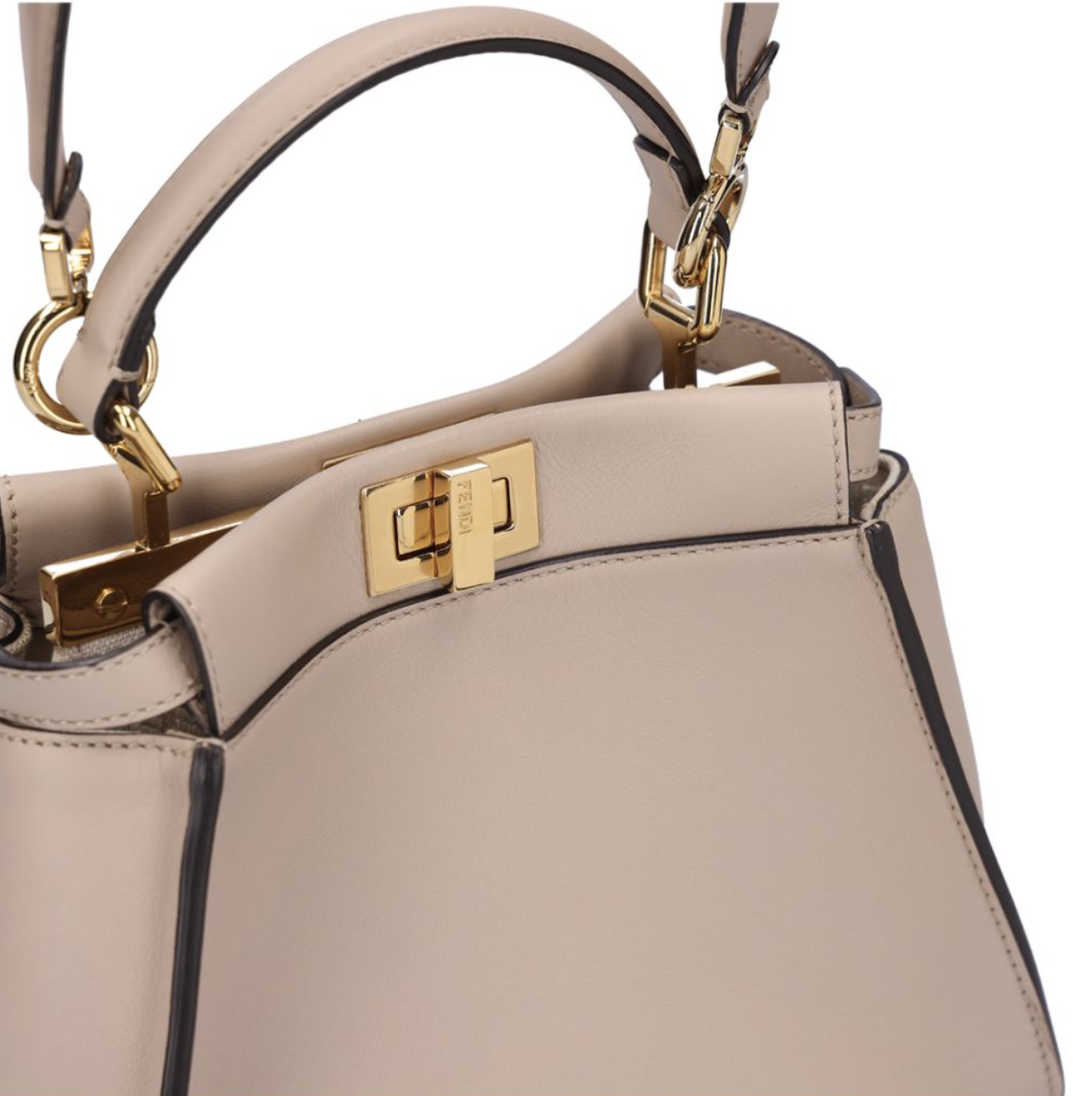 FENDI 芬迪 Peekaboo 迷你皮革肩背包 奶茶金 8BN2446