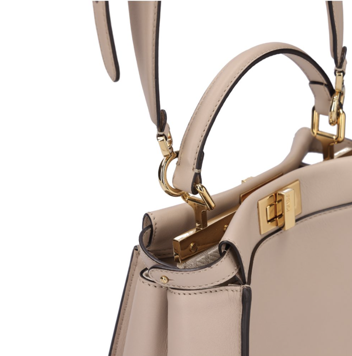 FENDI 芬迪 Peekaboo 迷你皮革肩背包 奶茶金 8BN2447