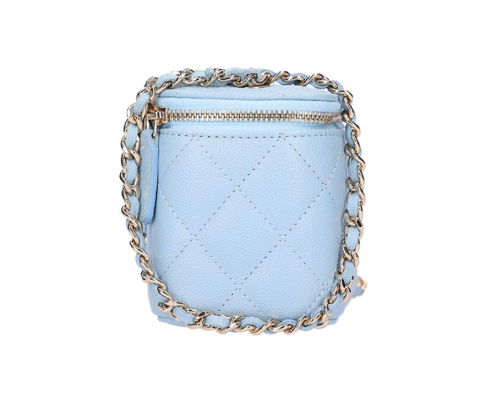 CHANEL 香奈兒 Vanity 化妝包 荔枝紋小牛皮 淺藍色 & 金色 AP1340_1