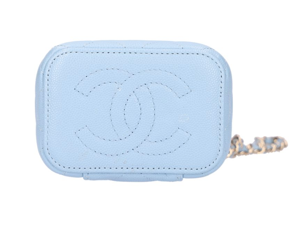 CHANEL 香奈兒 Vanity 化妝包 荔枝紋小牛皮 淺藍色 & 金色 AP1340_4