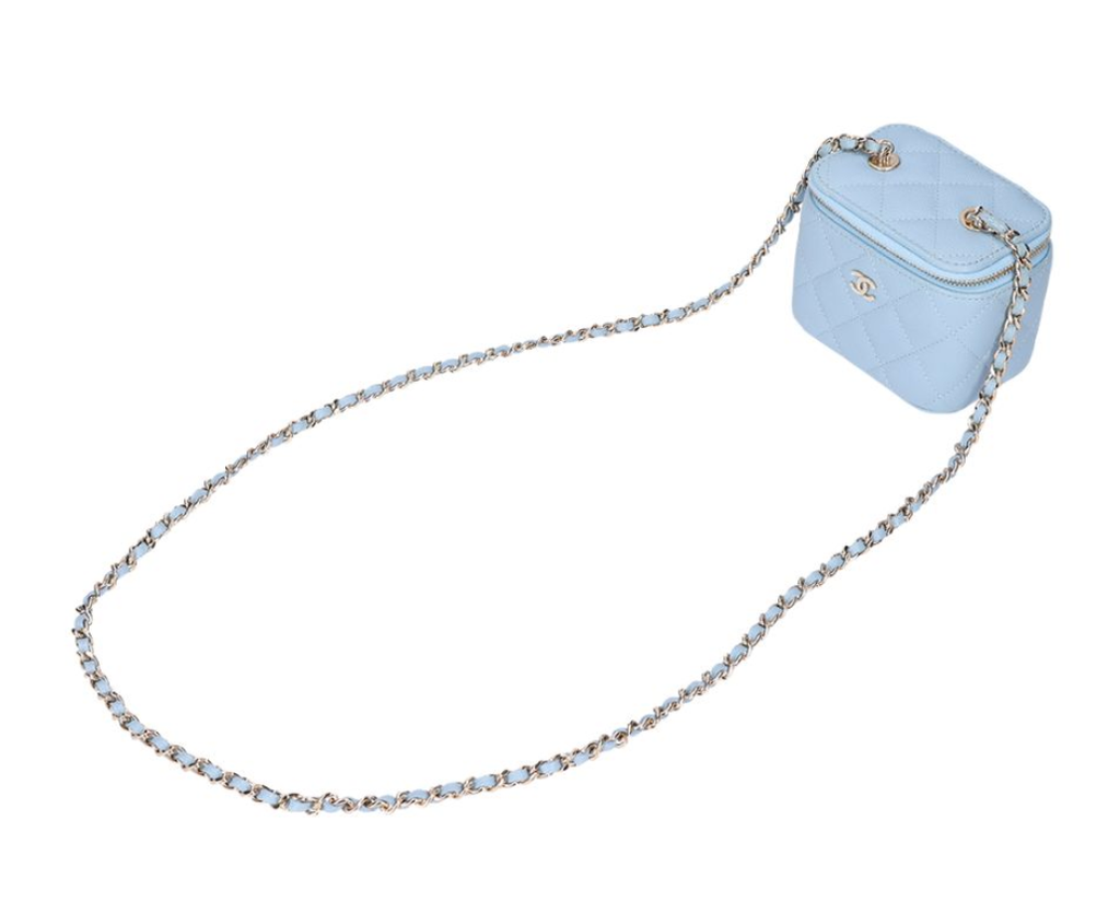 CHANEL 香奈兒 Vanity 化妝包 荔枝紋小牛皮 淺藍色 & 金色 AP1340_5
