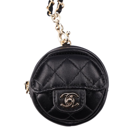 （加購品）CHANEL 香奈兒 黑色小羊皮圓餅零錢包 0