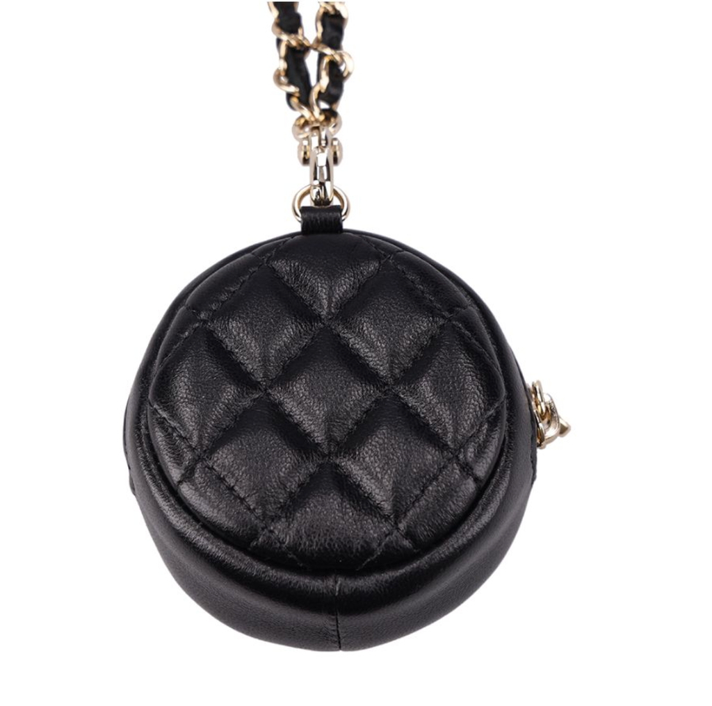 （加購品）CHANEL 香奈兒 黑色小羊皮圓餅零錢包 1