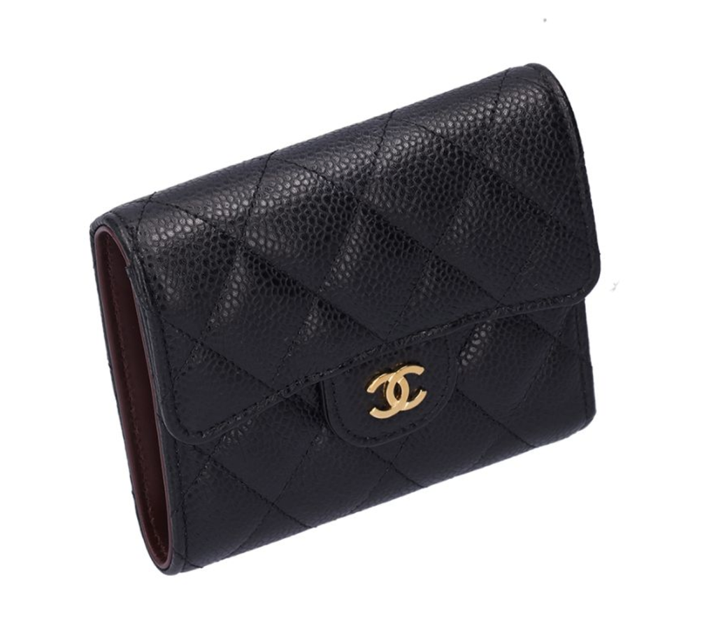 （加購品）CHANEL 香奈兒 荔枝紋牛皮短夾 黑金 AP02315