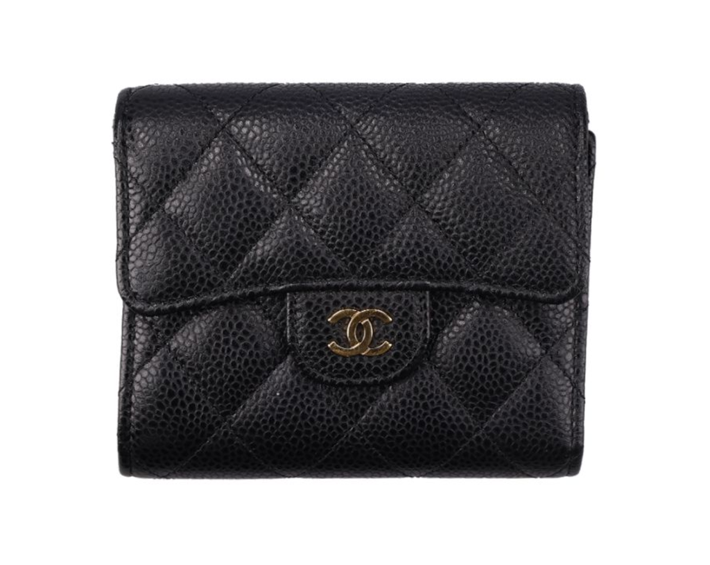 （加購品）CHANEL 香奈兒 荔枝紋牛皮短夾 黑金 AP02310