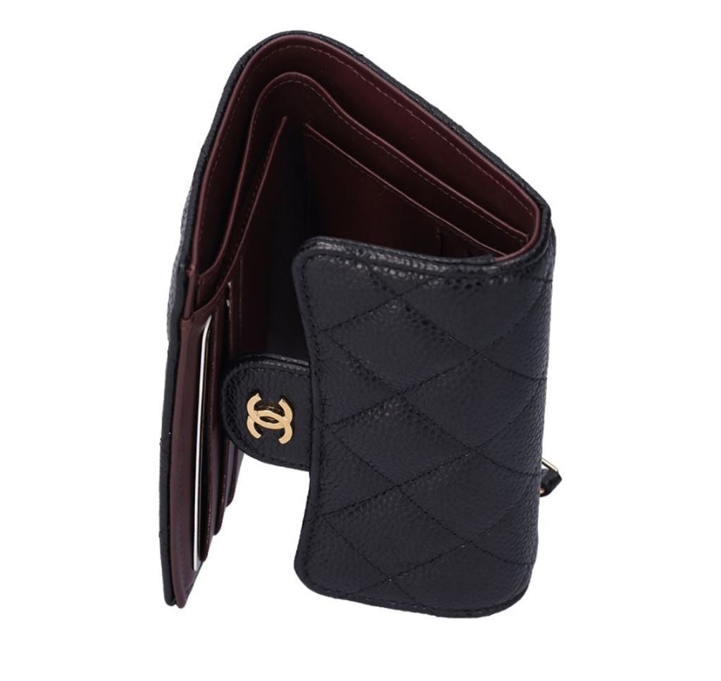 （加購品）CHANEL 香奈兒 荔枝紋牛皮短夾 黑金 AP02316