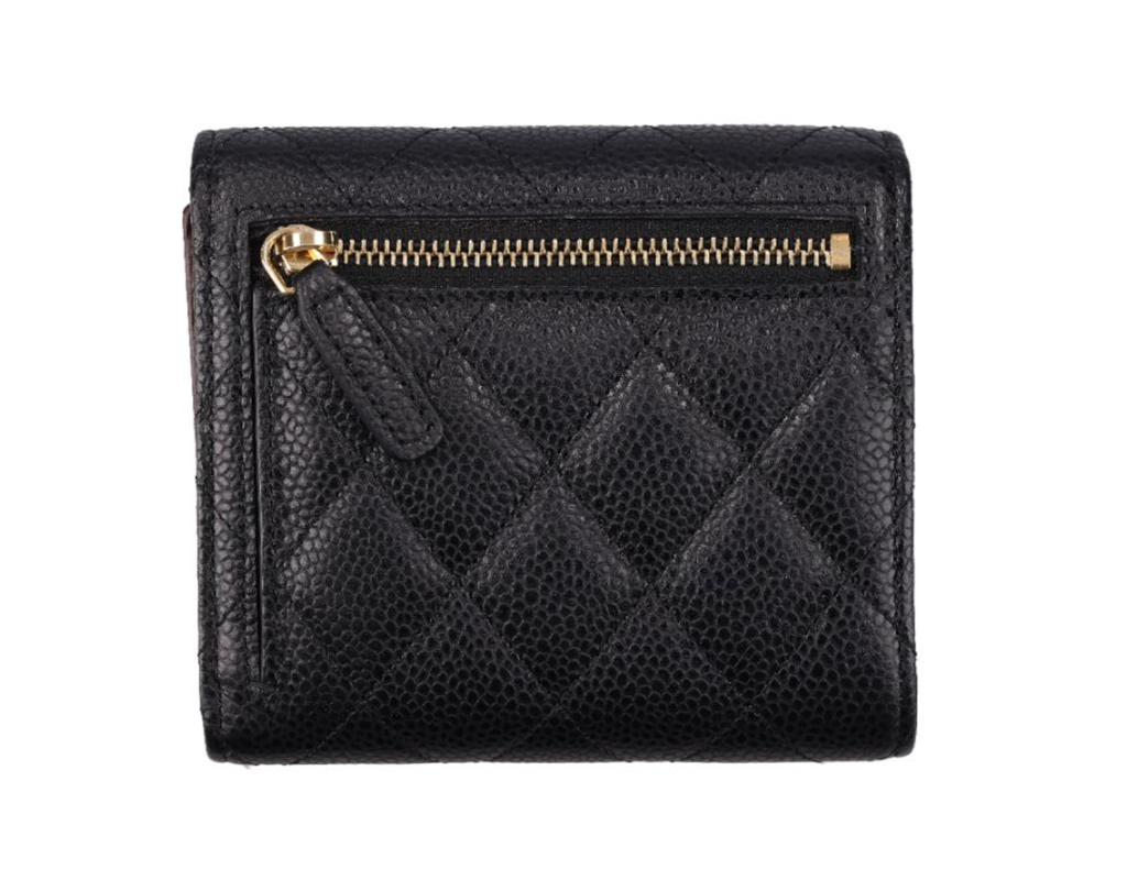 （加購品）CHANEL 香奈兒 荔枝紋牛皮短夾 黑金 AP02311