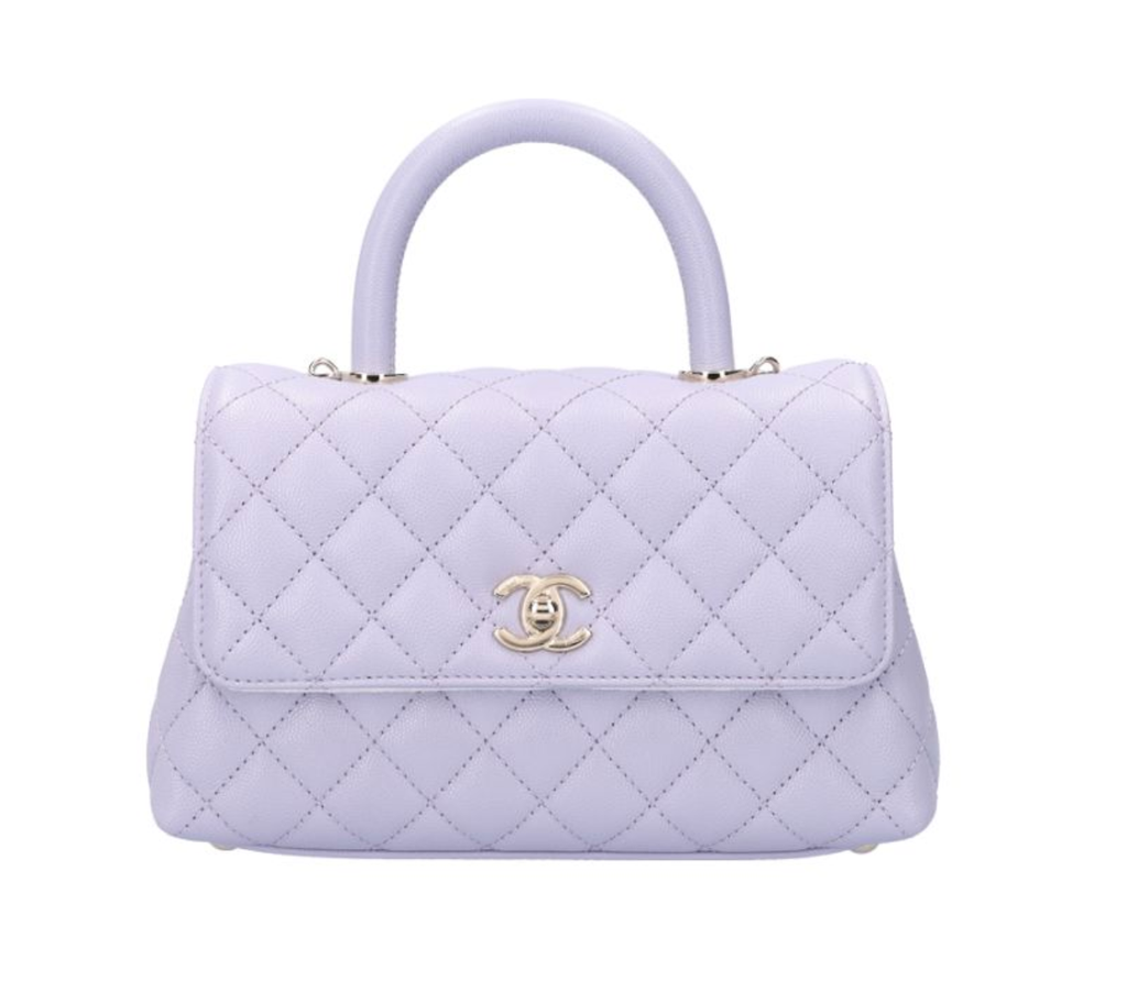 CHANEL 香奈兒 Coco Handle 小號 手提口蓋包 荔枝紋牛皮 淺紫金 A929900