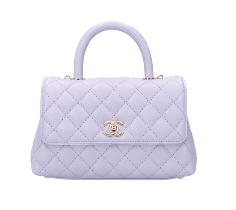 CHANEL 香奈兒 Coco Handle 小號 手提口蓋包 荔枝紋牛皮 淺紫金 A929900