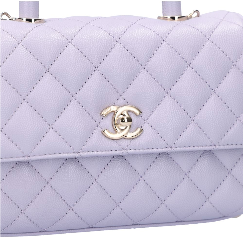 CHANEL 香奈兒 Coco Handle 小號 手提口蓋包 荔枝紋牛皮 淺紫金 A929905