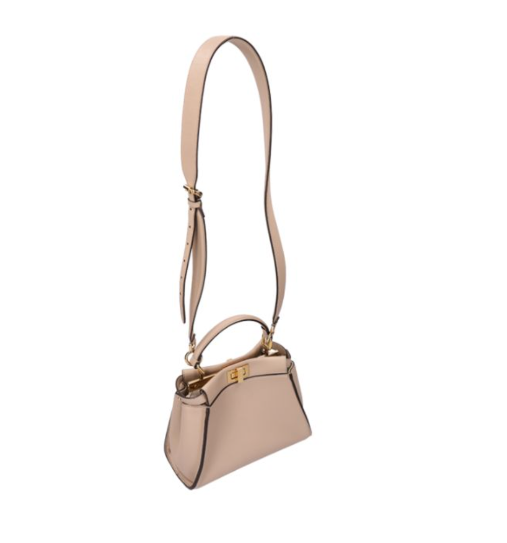 FENDI 芬迪 Peekaboo 迷你皮革肩背包 奶茶金 8BN2445