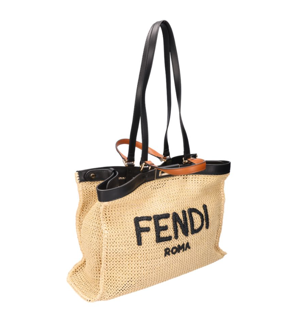 FENDI 芬迪 Logo 拉菲草編織 X-Tote 托特包 8BH3740