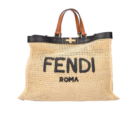 FENDI 芬迪 Logo 拉菲草編織 X-Tote 托特包 8BH3744